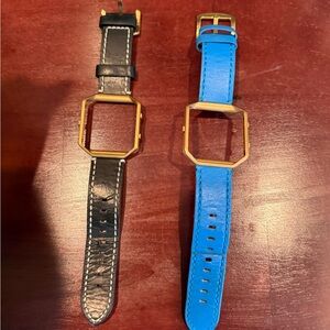 Gold Square Watch Frames with Black and Blue Straps